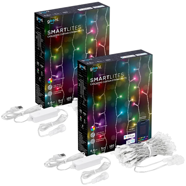 2-Pack: Geeni Smart Cascading Curtain Color String Lights