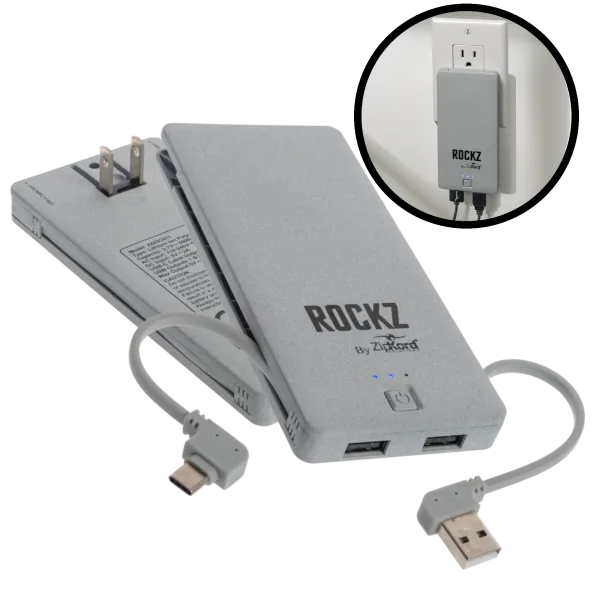2-Pack: Rockz 5000mah Power Banks with Integrated USB-C Cable and Wall Charger