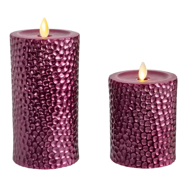 Luminara 2-Piece Flameless 4" and 6" Metal Hammered Pillar Set