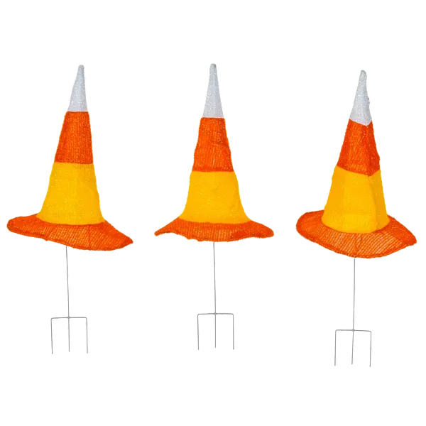 National Tree Company 3D Candy Corn Colored Witch's Hat Garden Stakes