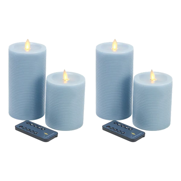 4-Pack: Luminara Textured Striped Flameless Pillars