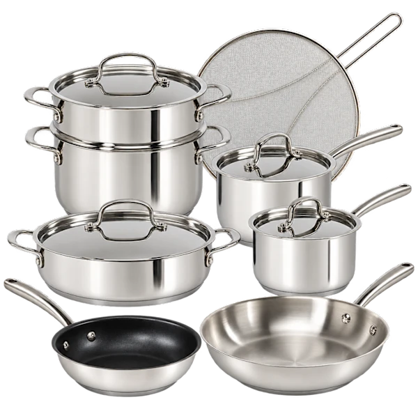 Goodful 12-Piece Classic Stainless Steel Cookware Set