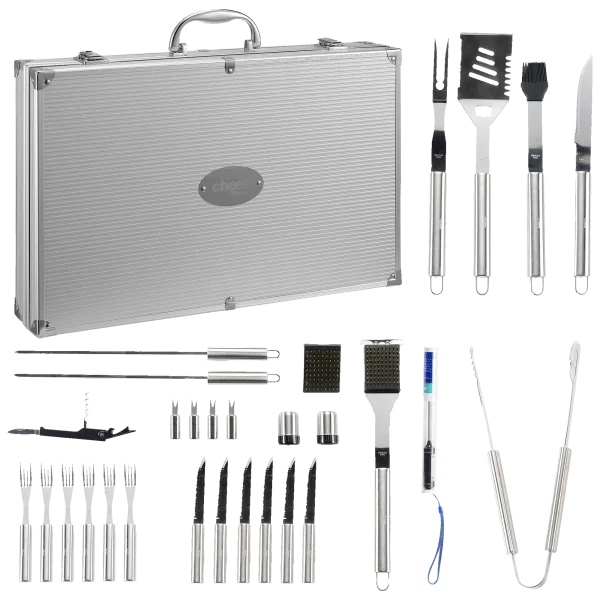 Cheer Collection 30 Piece BBQ Utensil Set with Aluminum Storage Case