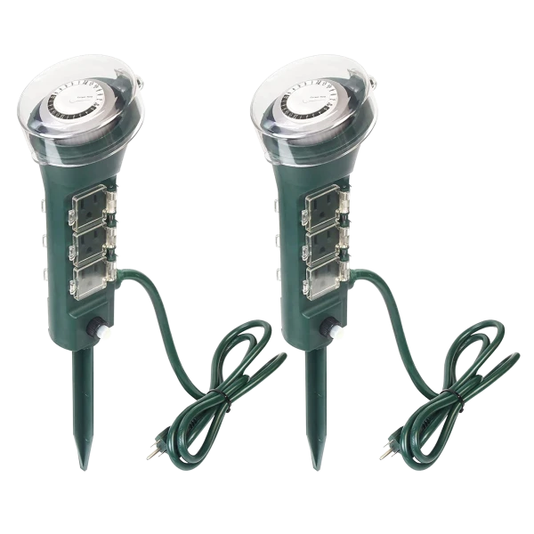 2-Pack: ClearPower Outdoor Power Strip Yard Stake Programmable Mechanical Timer