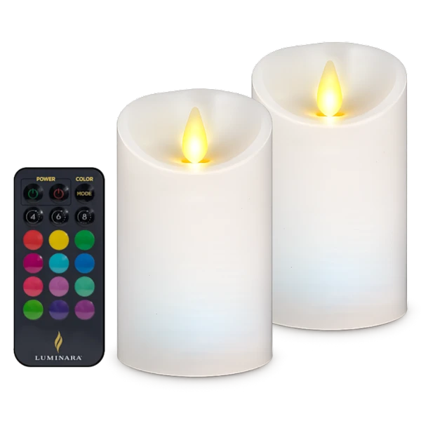 2-Pack: Luminara Flameless 4.5" Color Changing Wax Pillars