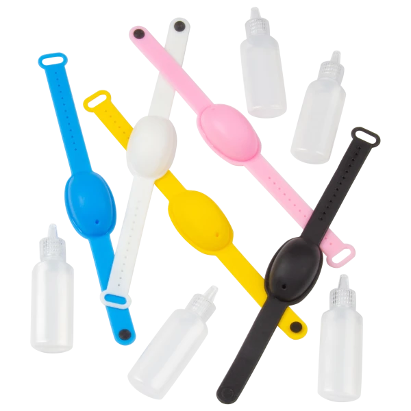 5-Pack: Refillable Hand Sanitizer Wristbands + Refillable Bottles