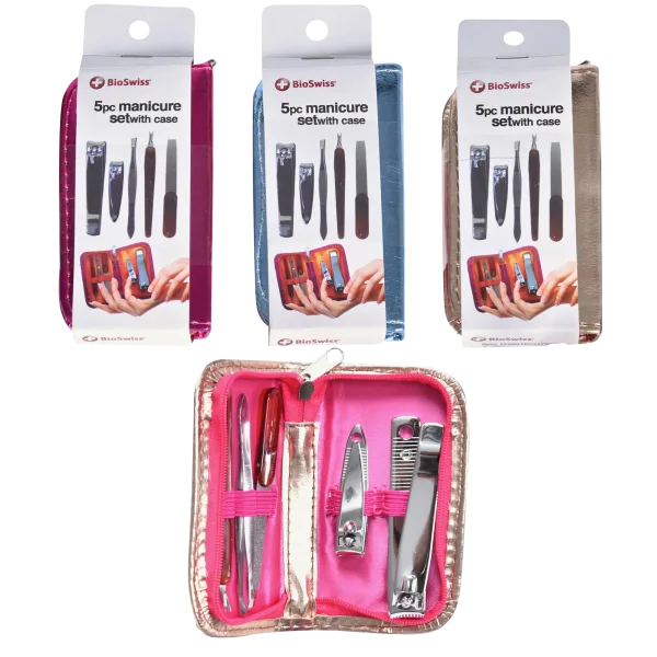BIOSWISS 5-Piece Manicure Set in Metallic Zipper Case