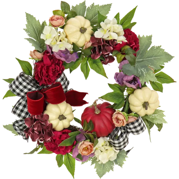National Tree Company 22" Harvest Wreath with Peony, Pumpkin & Bow