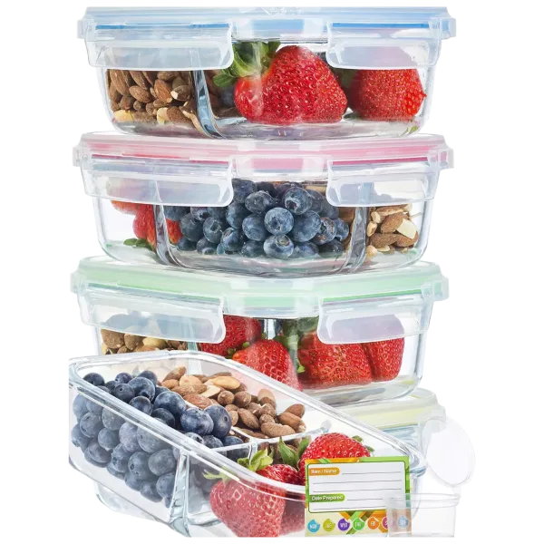 Eat Well, Live Well 5-Piece Bento 3-Compartment Meal Prep Glass Containers
