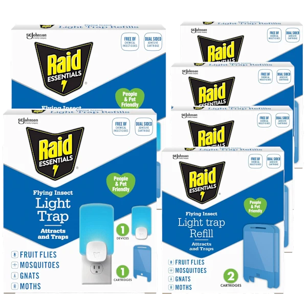 Raid Essentials Flying Insect Light Trap Set with 2 Base and 10 Glue Traps