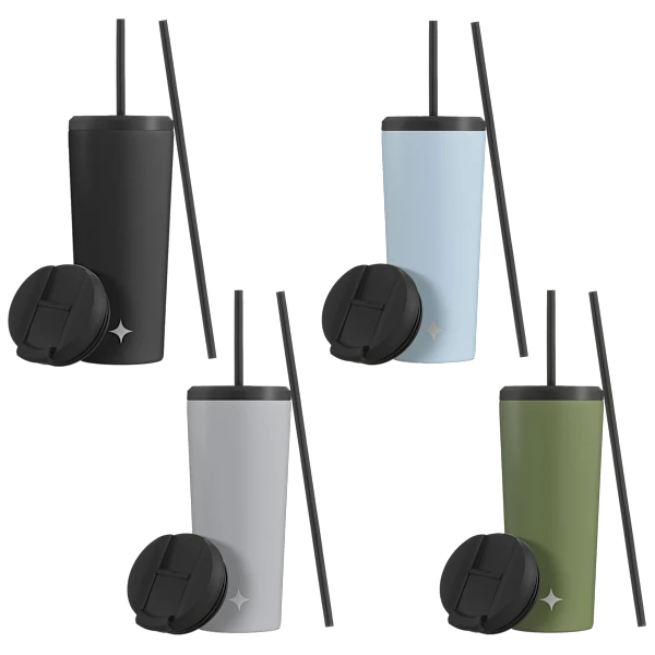 4-Pack: JoyJolt 24oz Vacuum Insulated Tumblers with Straw & Flip Lids