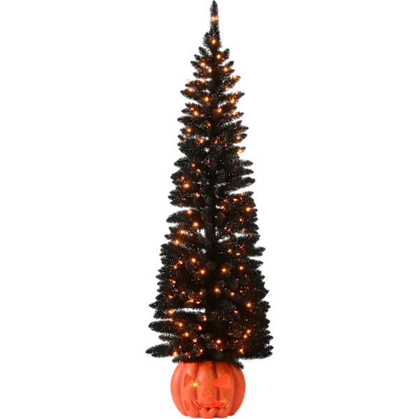 National Tree Company 6' Black Half Tree with Jack-O'-Lantern Base