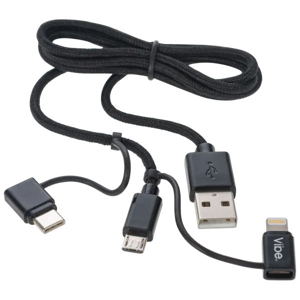 3-Pack: Vibe 3-in-1 USB Cable (Lightning, USB-C, micro USB)