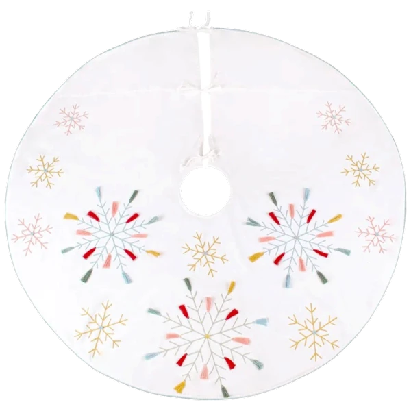 National Tree Company Boho Velvet Snowflake Embroidered Christmas Tree Skirt