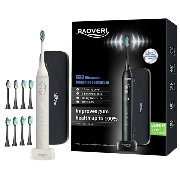 BAOVERI D32 Ultrasonic Whitening Toothbrush with 8 Brush Heads