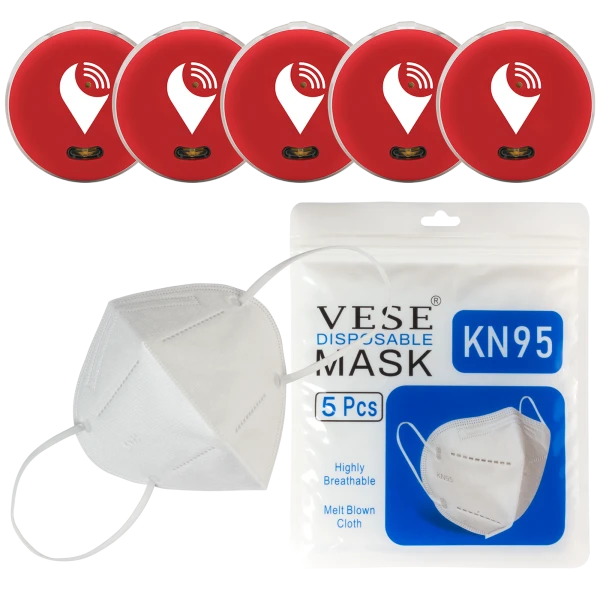 5-Pack of Red TrackR Pixels and 5-Pack of KN95 Masks