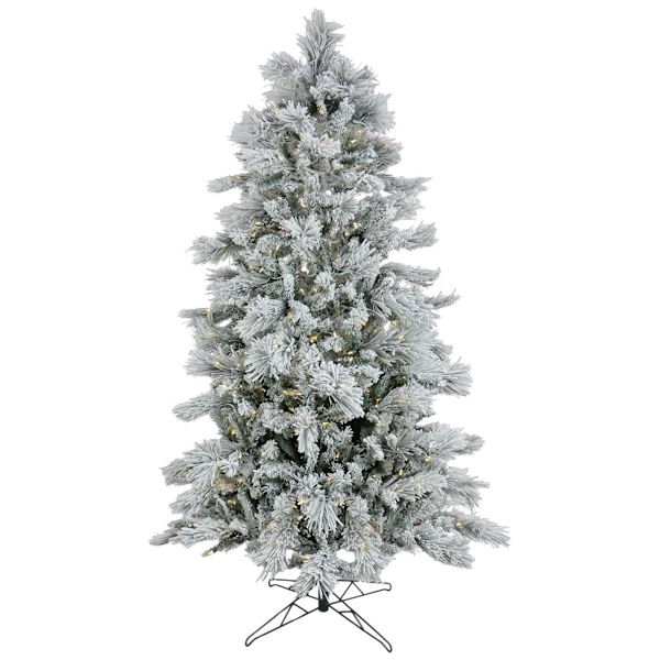 National Tree Company 7.5' Slim Flocked Bavarian Pine Tree with 600 Dual LED