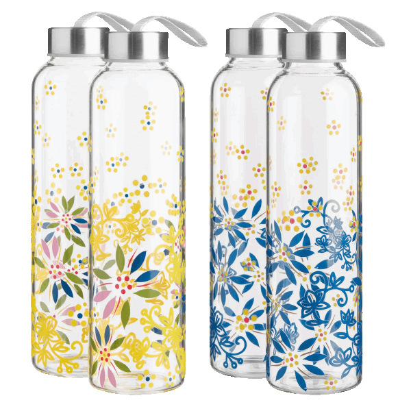 4-Pack: Temp-tations 20oz Travel Glass Bottles with Lids