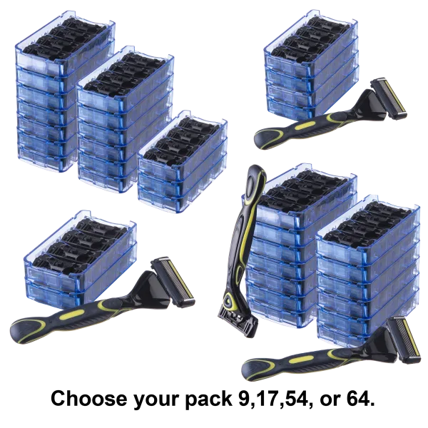 9-or-17-or-54-or-64-Pack: 6-Blade Shaving Razor Bundles