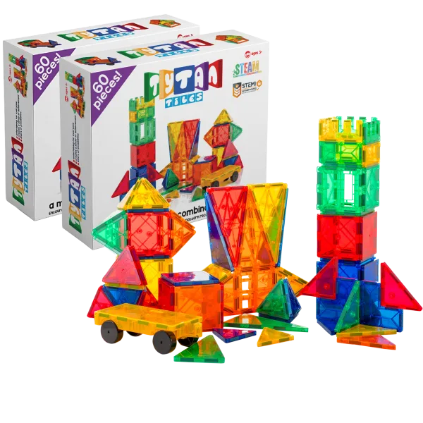 2-Pack: Tytan 60-Piece Magnetic Learning Tile Sets with Storage Bags