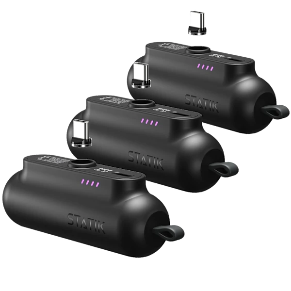 3-Pack Statik Snap-N-Charge Mini Portable Power Banks with Magnetic Tips