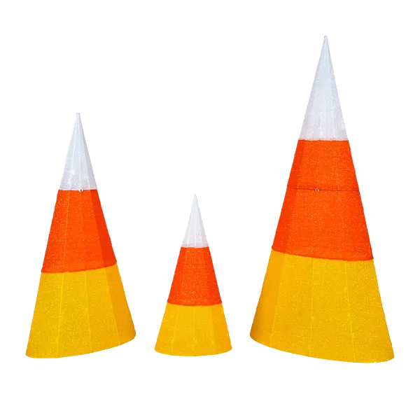 National Tree Company Large LED Lighted Tinsel Candy Corn Cone 3pc Set