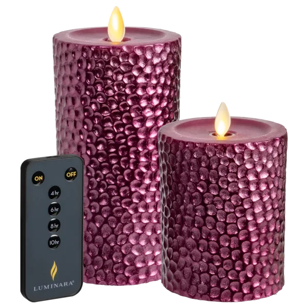 Luminara 2-Piece Flameless 4" and 6" Metal Hammered Pillar Set