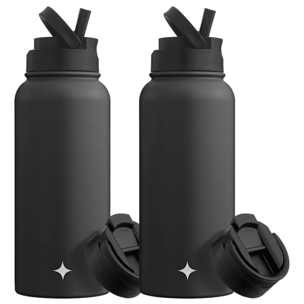 2-Pack: JoyJolt 32oz Water Bottle with Flip Lid & Sport Straw Lid