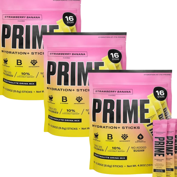 48-Pack: Prime Hydration+ Sticks (Strawberry Banana)