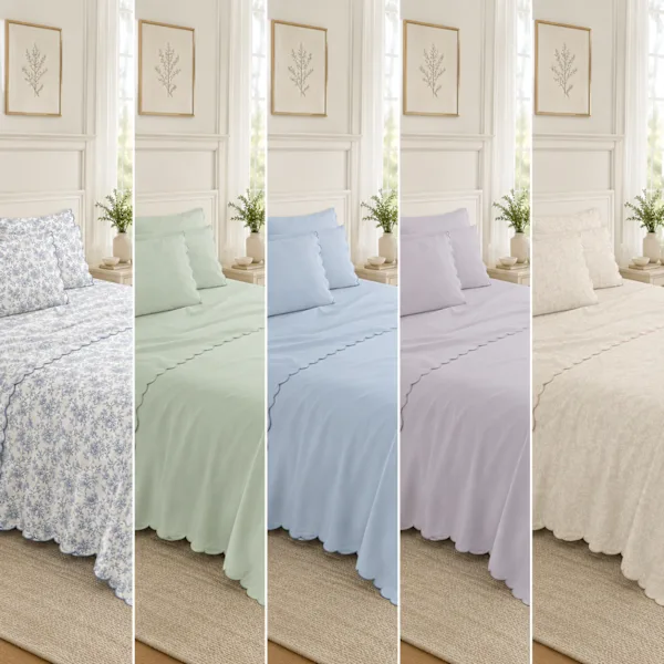 Blossom Valley Luxury 6-Piece Microfiber Sheet Set with Elegant Scalloped Edge