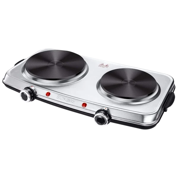 Sunavo 1800W Stainless Steel Electric Double Burner with Handles