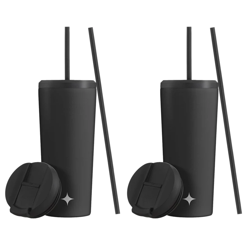 2-Pack: JoyJolt 20oz Vacuum Insulated Tumblers with Straw & Flip Lids