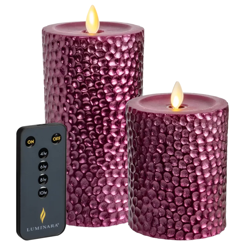 Luminara 2-Piece Flameless 4" and 6" Metal Hammered Pillar Set