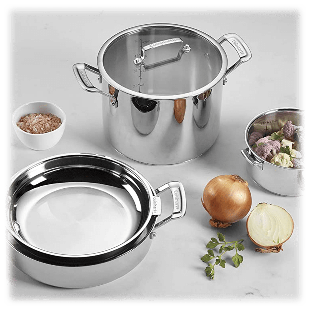 Riveted stainless steel handles provide exceptional strength & durability, ensuring safe & comfortable handling