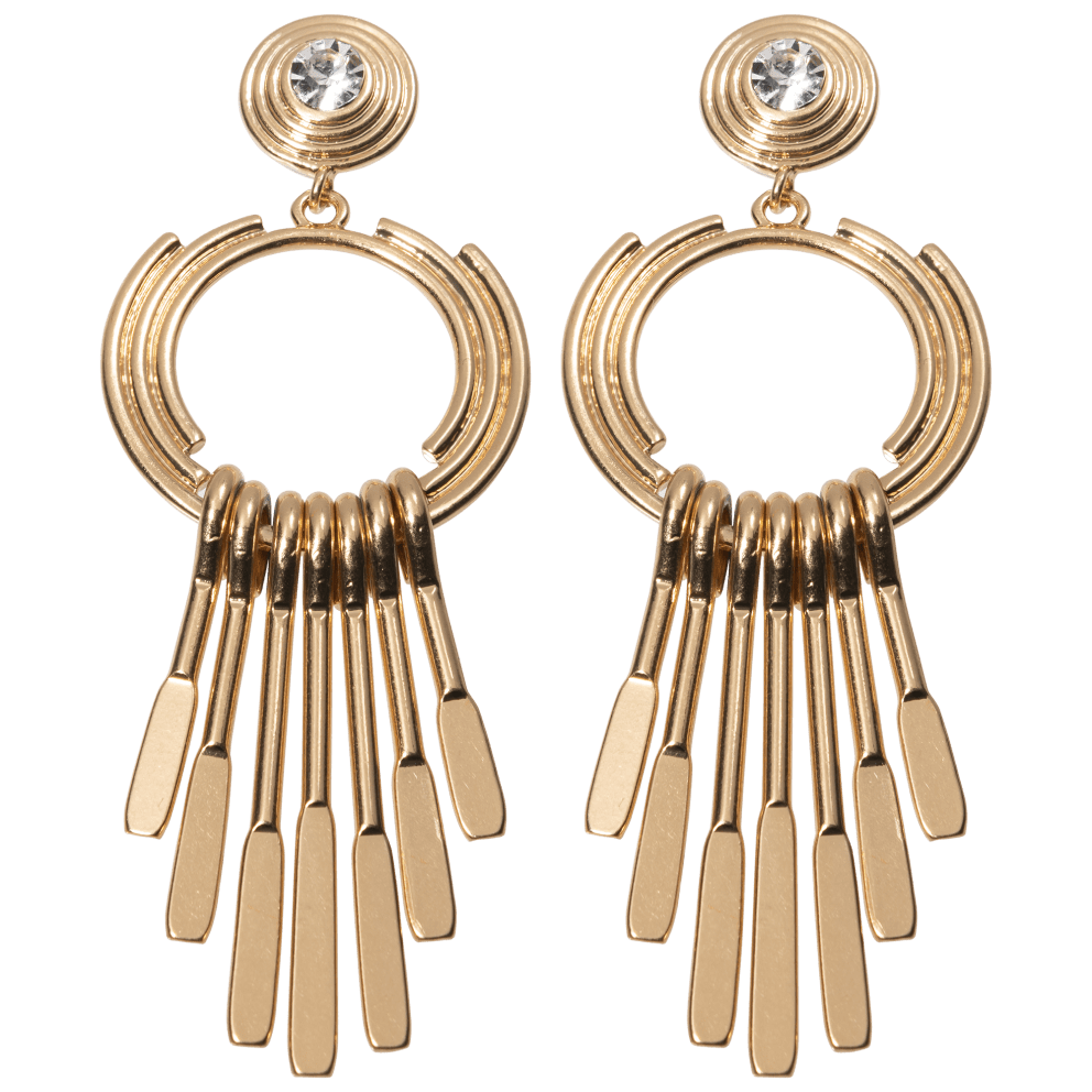 Circle Drop Earrings with Stick Drops - Gold Tone