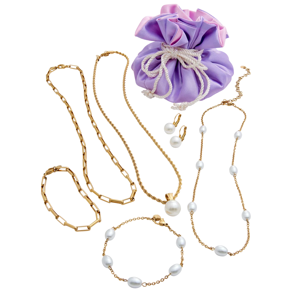 7-Piece Genuine Pearl Jewelry Set with Travel Bag