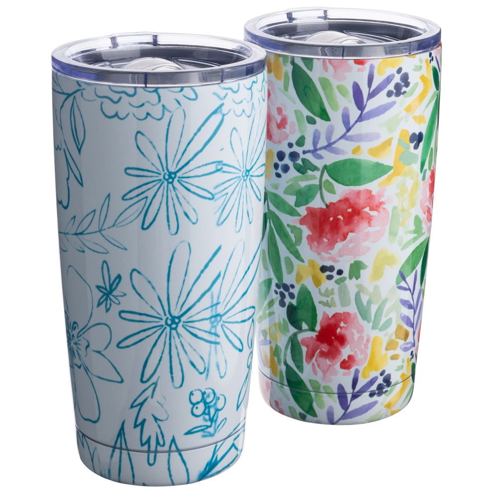 2-Pack: 20oz Tumblers (Floral & Blue Sketch)