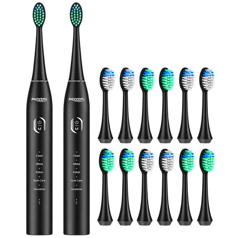 2-Pack BAOVERI Sonic Electric Toothbrushes with 12x Brush-Heads