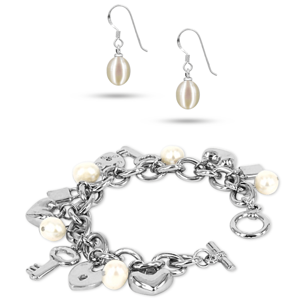 Rhodium Silver with White Pearls and White Sulu Earrings