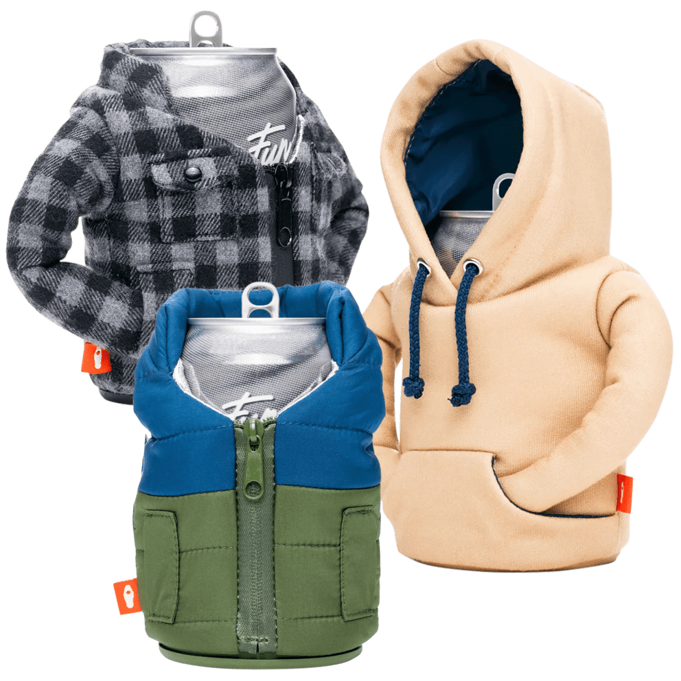 Gray Flannel, Tan Hoodie, Puffy Vest