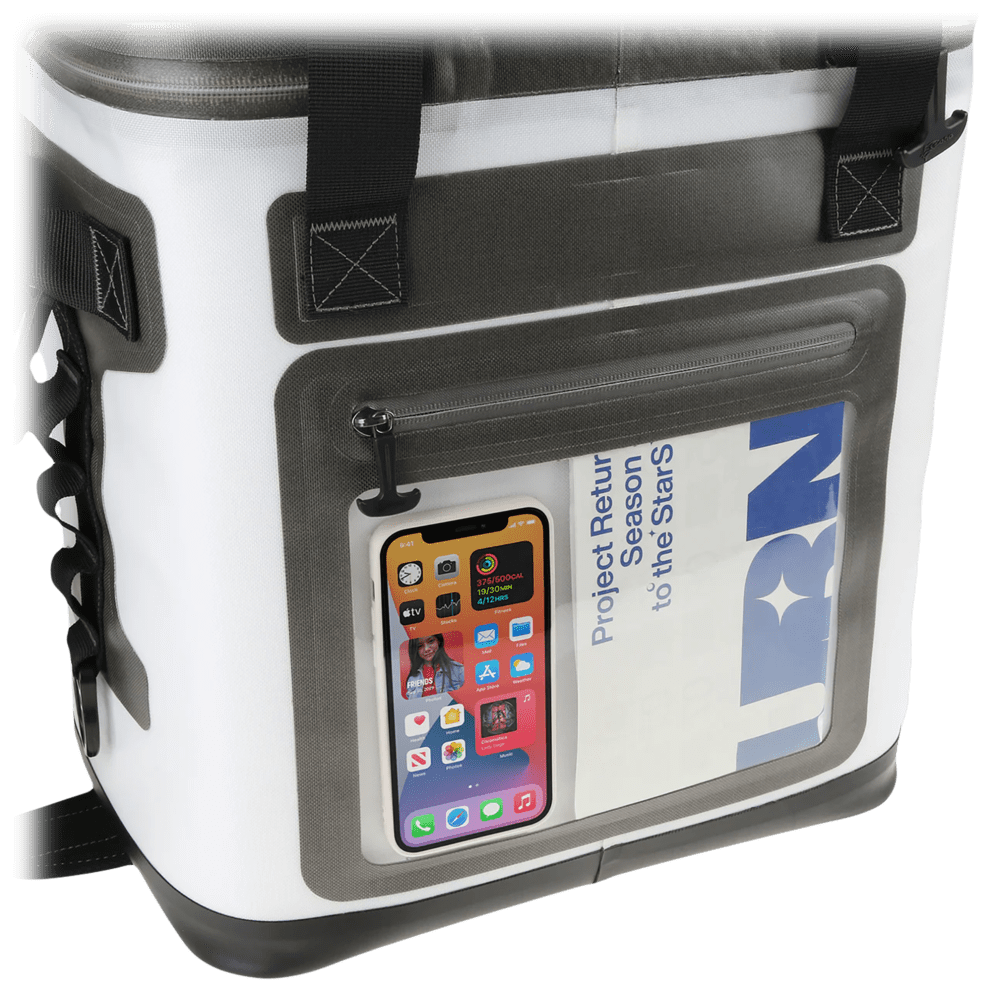 Exterior pocket with a window, that's great for phones and wallets