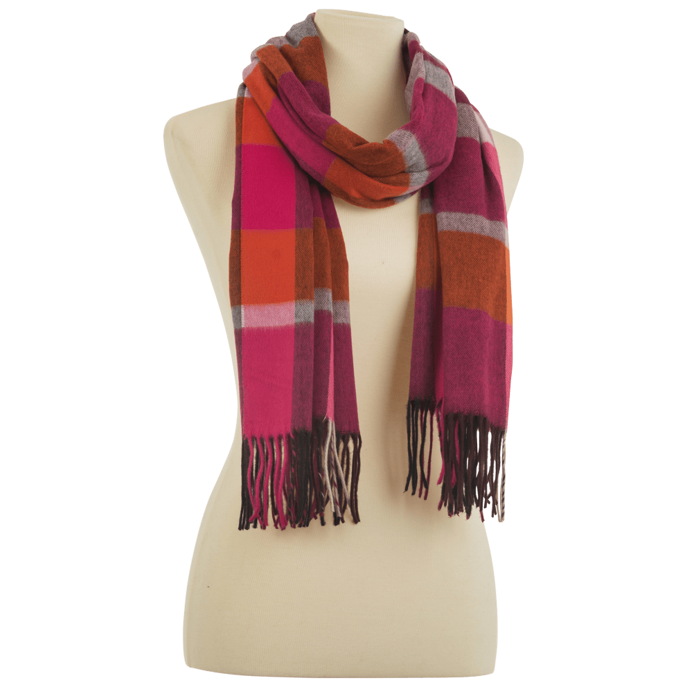 Rectangular Blanket Wrap Scarf Pink/Orange Plaid