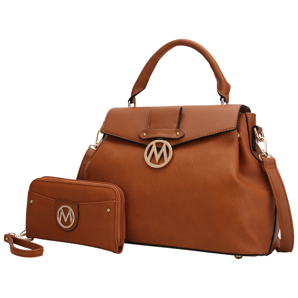 MKF Collection Aurora Satchel Handbag & Wallet Set by Mia K (Cognac)