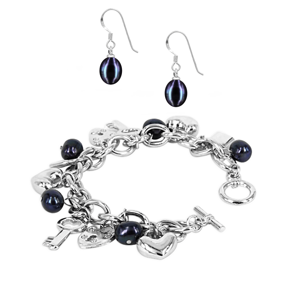 Rhodium Silver with Black Pearls and Black Sulu Earrings