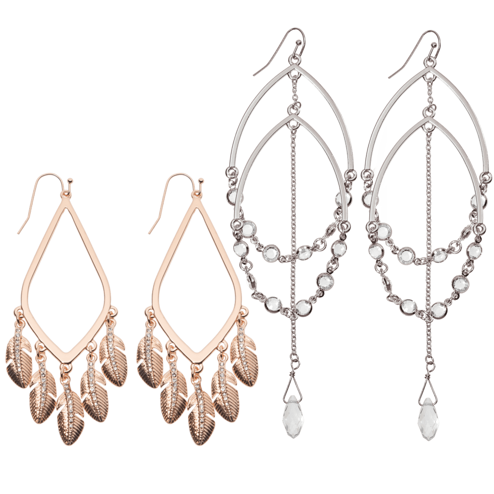Silver Tone Teardrop Earrings & Feather Teardrop Earrings