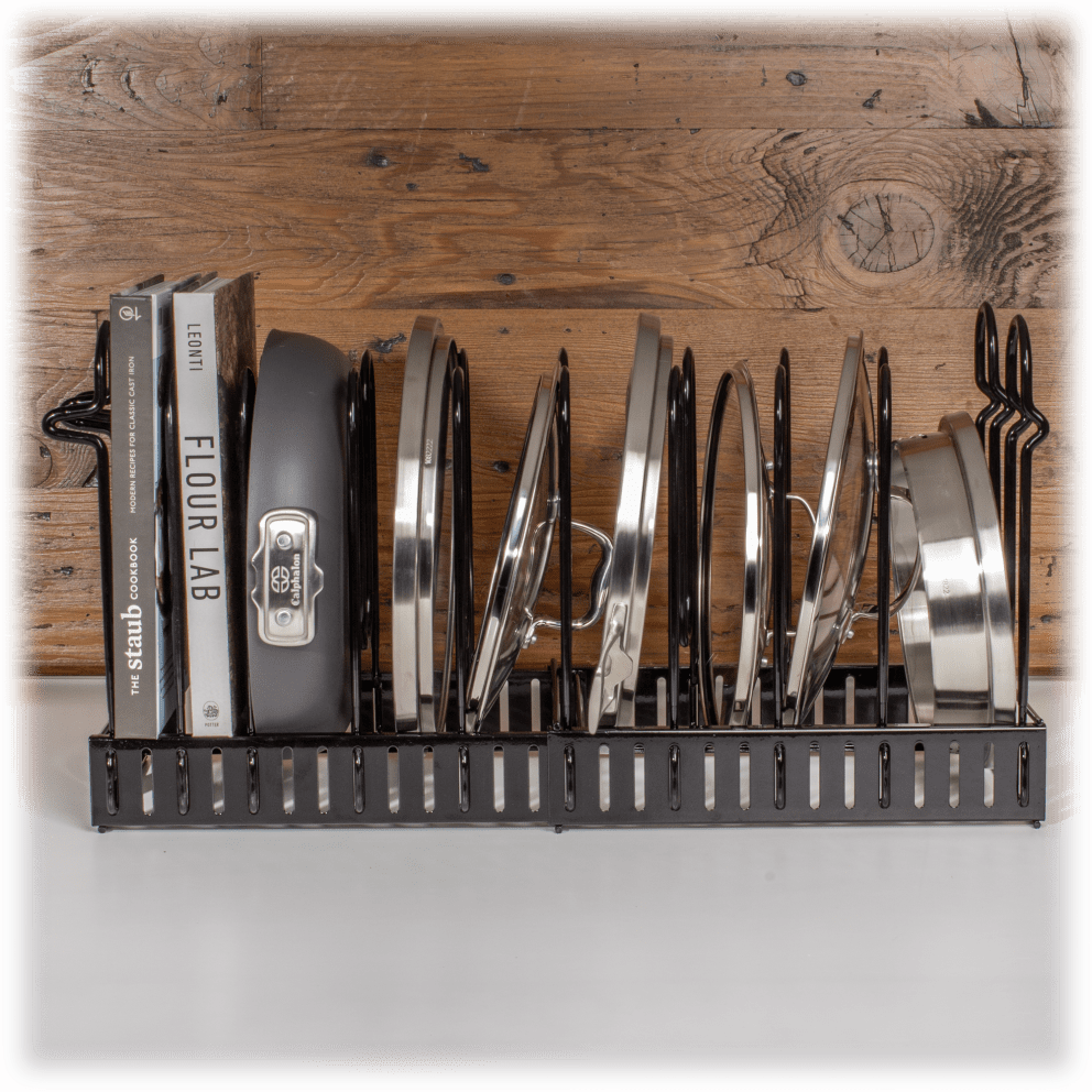 Efficiently store & access up to 10 pots & pans
