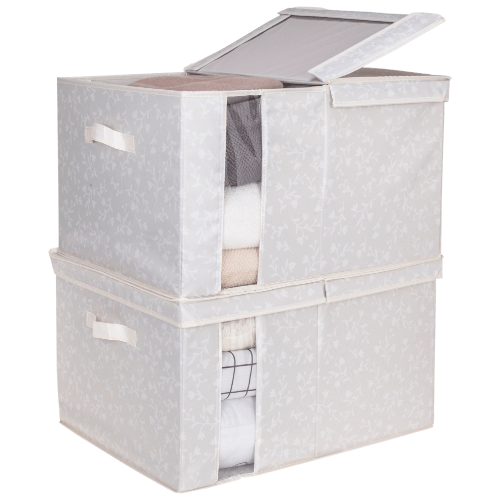2 Jumbo Storage Bins - Floral Taupe