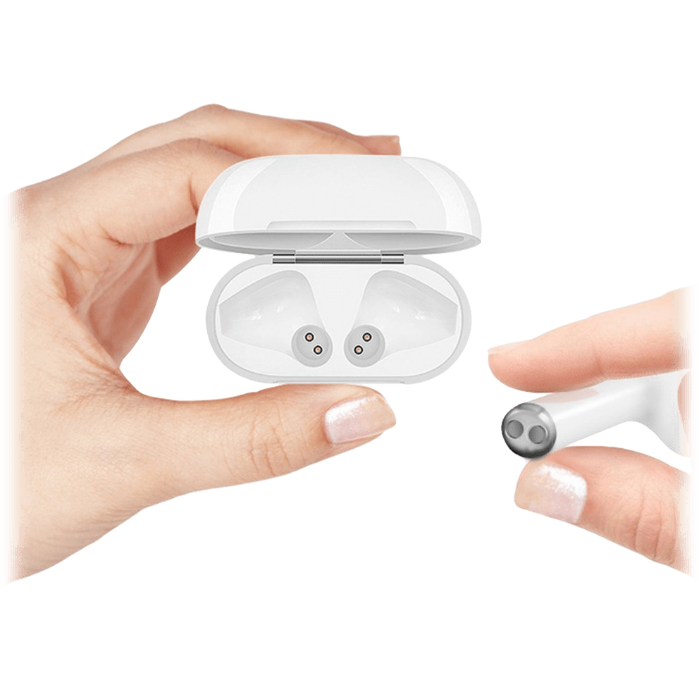 Earbuds are magnetically secured in the charging case