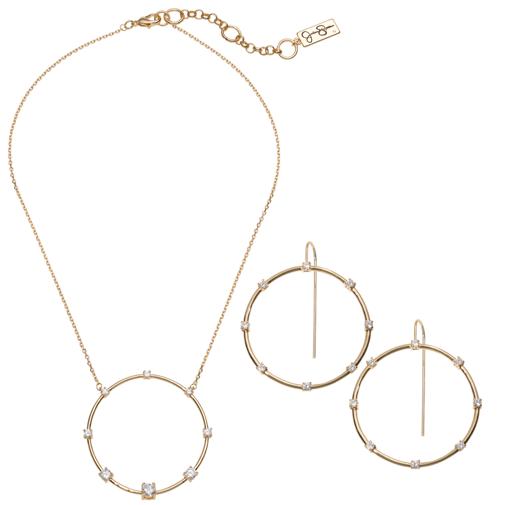 Frontal Drop Earrings & Circle Pendant