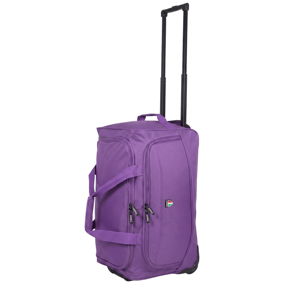 Telescoping handle and smooth-rolling wheels make travel effortless.